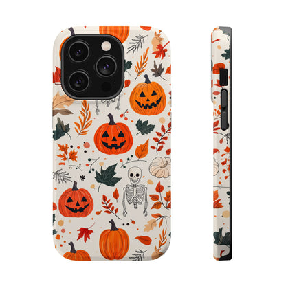 Halloween Pumpkin & Skeleton MagSafe iPhone Case – Spooky Autumn Design