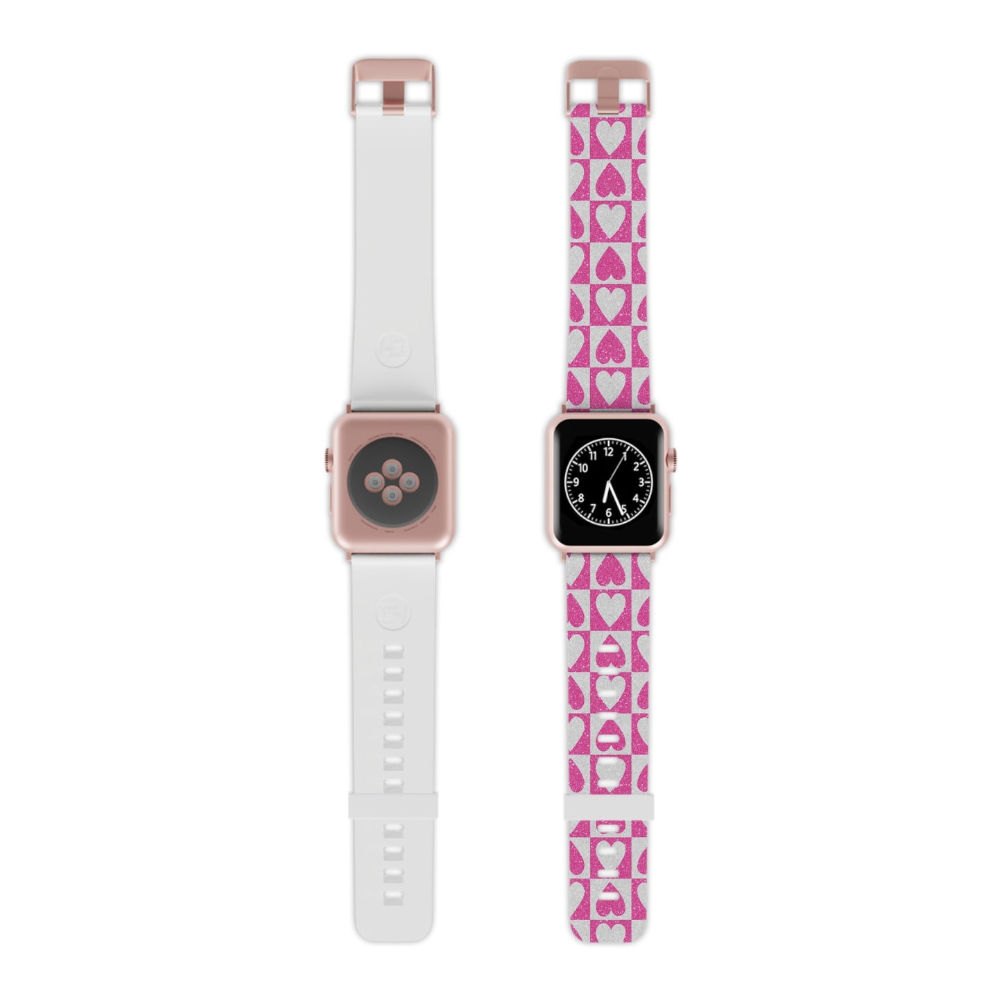 Pink Glitter Heart Checkered Pattern Apple Watch Band