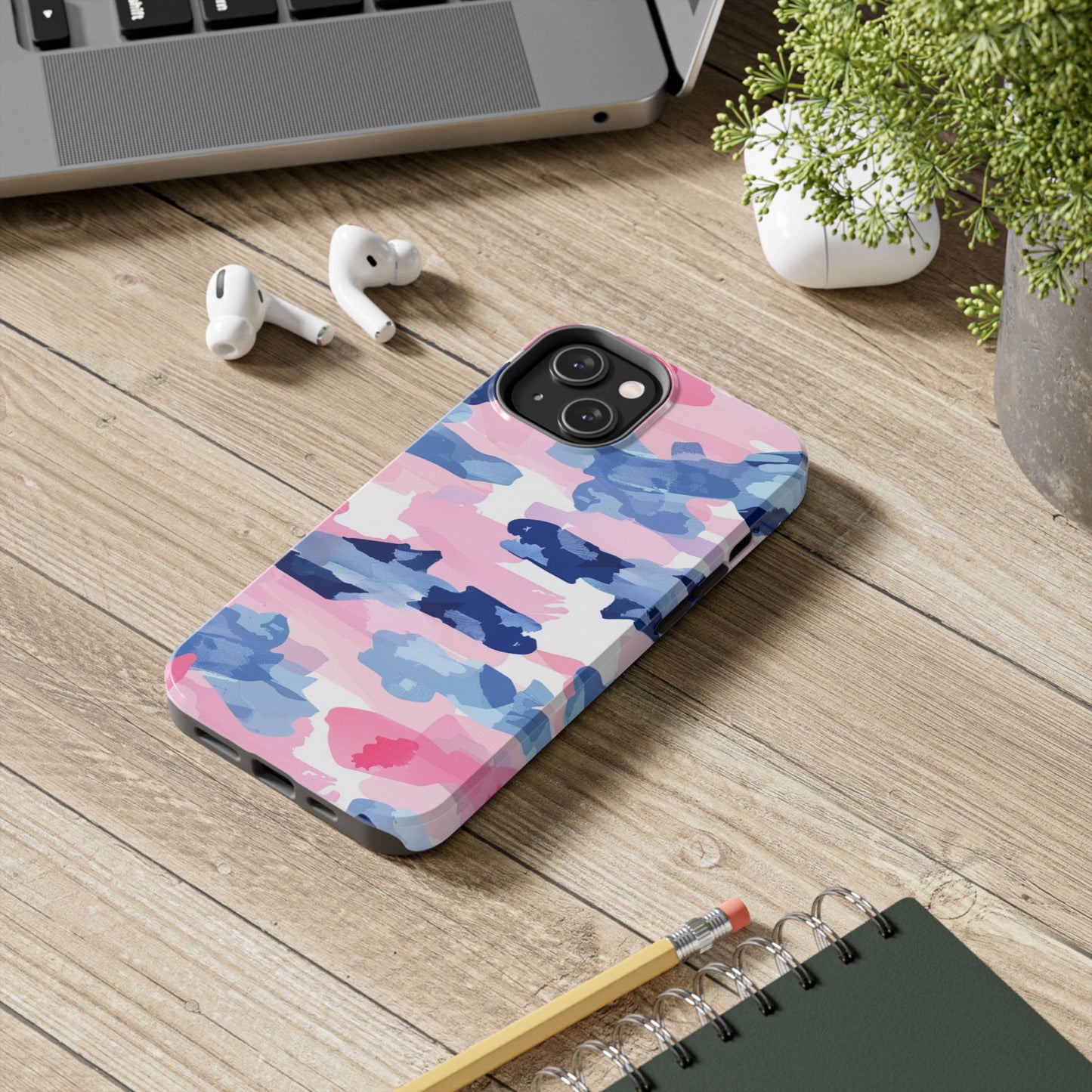 iPhone Case: Dynamic Pink & Navy Brushstroke Art