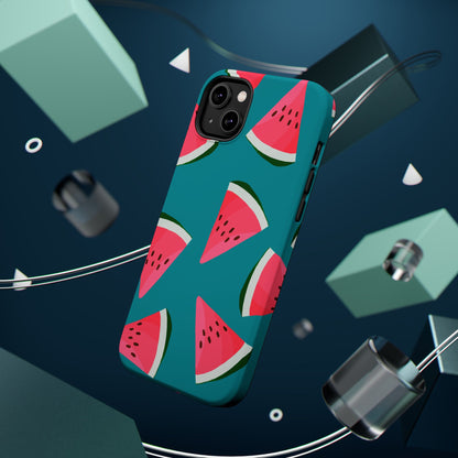 Watermelon Bliss MagSafe iPhone Case – Vibrant Summer Fruit Design on Teal Background