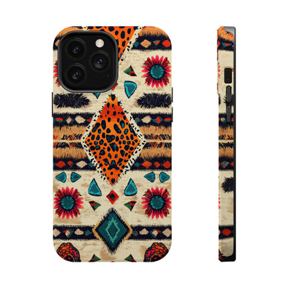 Wild Boho Leopard Print & Floral Tough MagSafe iPhone Case – Eclectic Tribal Design, Dual-Layer Protection