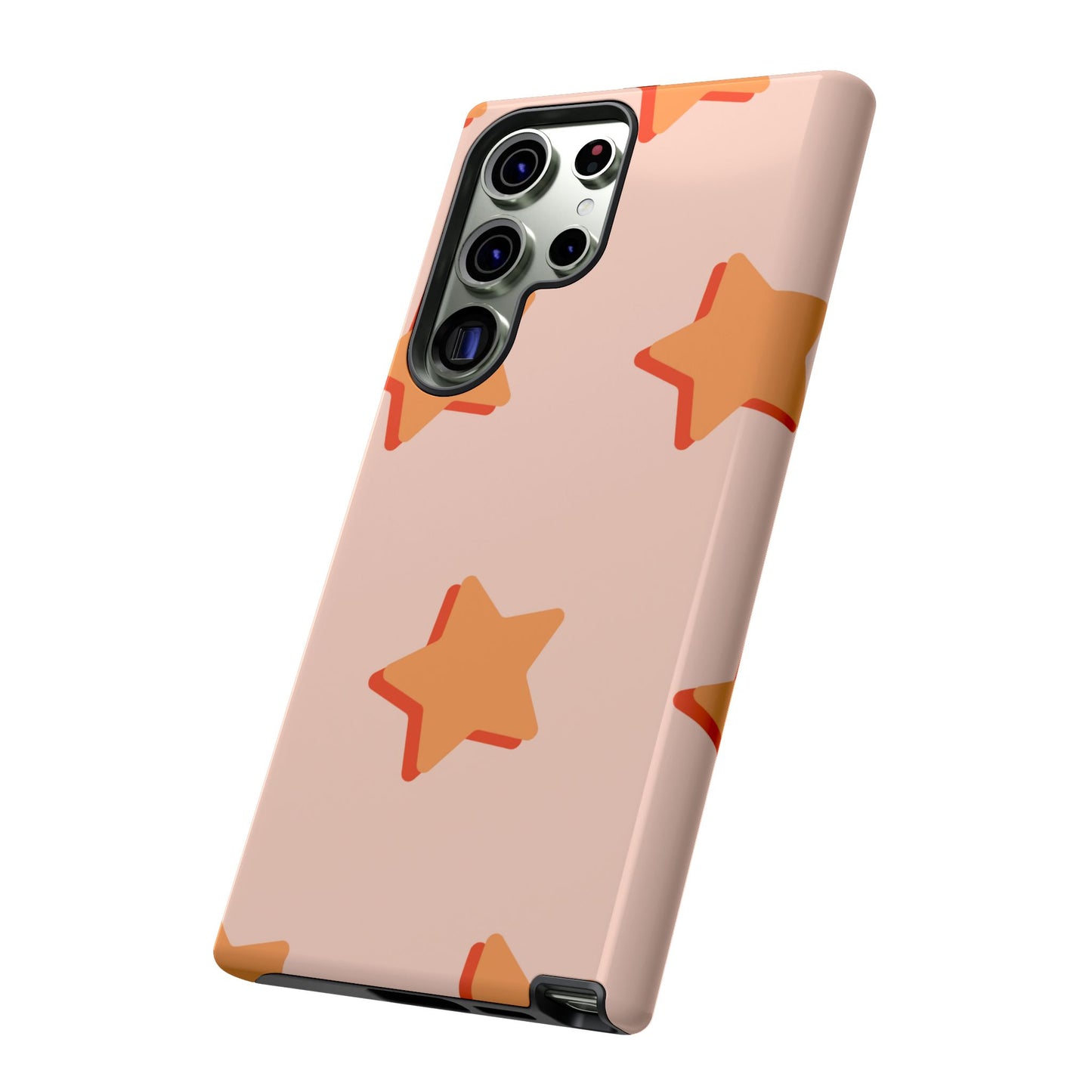 Retro Orange Stars Samsung Galaxy Case – Shock-Resistant, Smooth Matte Finish, Dual-Layer Design