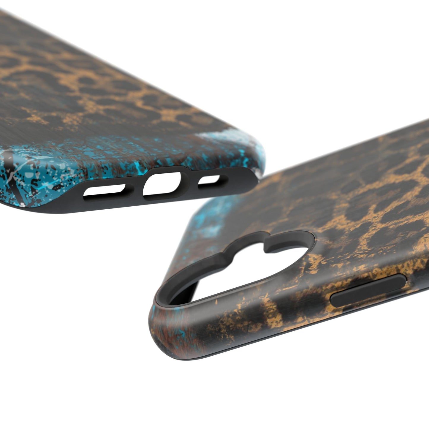 Boho Leopard and Turquoise Tough MagSafe iPhone Case – Rustic Western Design with Dual-Layer Protection