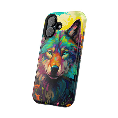 Rainbow Wolf in Bloom – MagSafe iPhone Case with Nature-Inspired Design