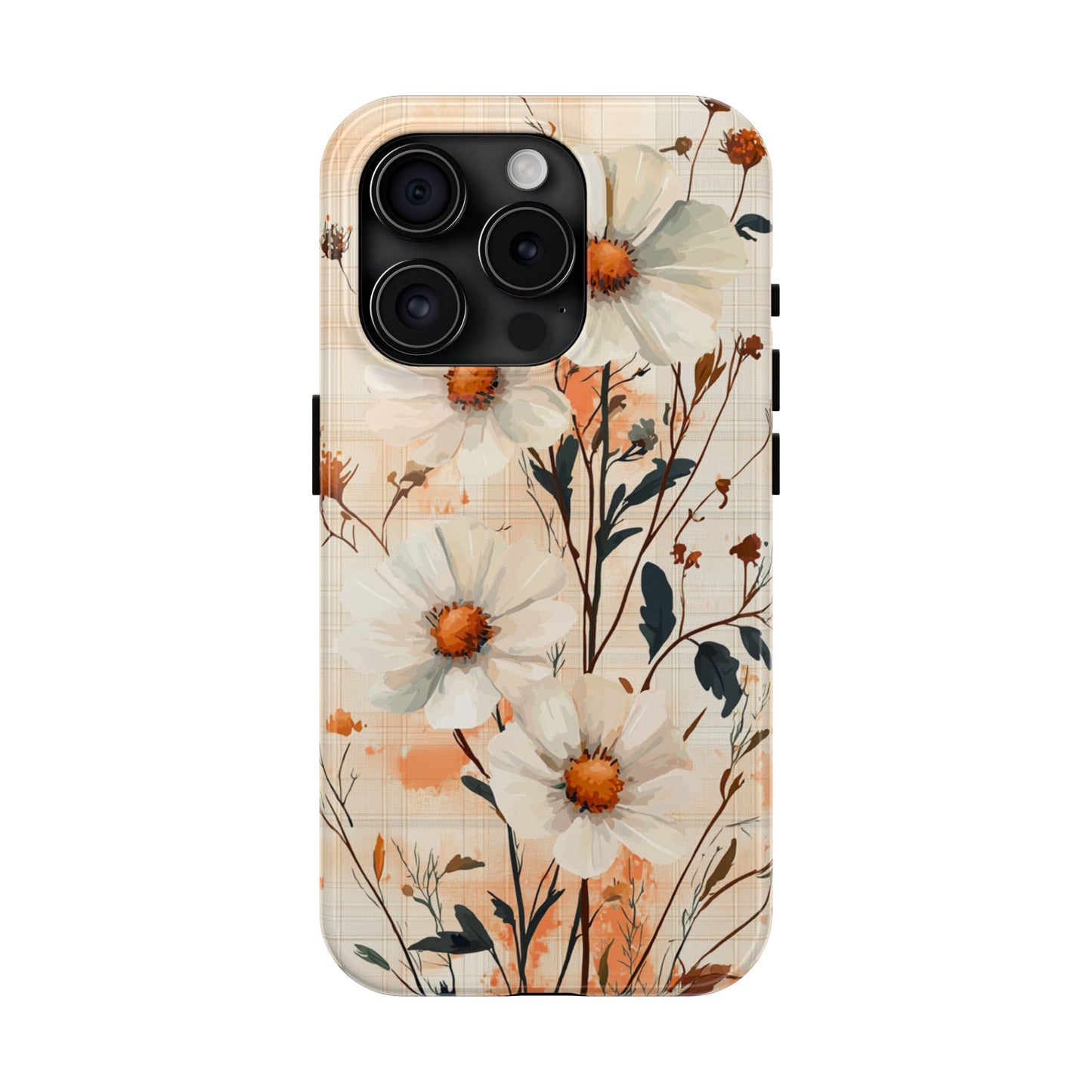 Pastel Orange Floral iPhone Case - Elegant Plaid Protective Cover