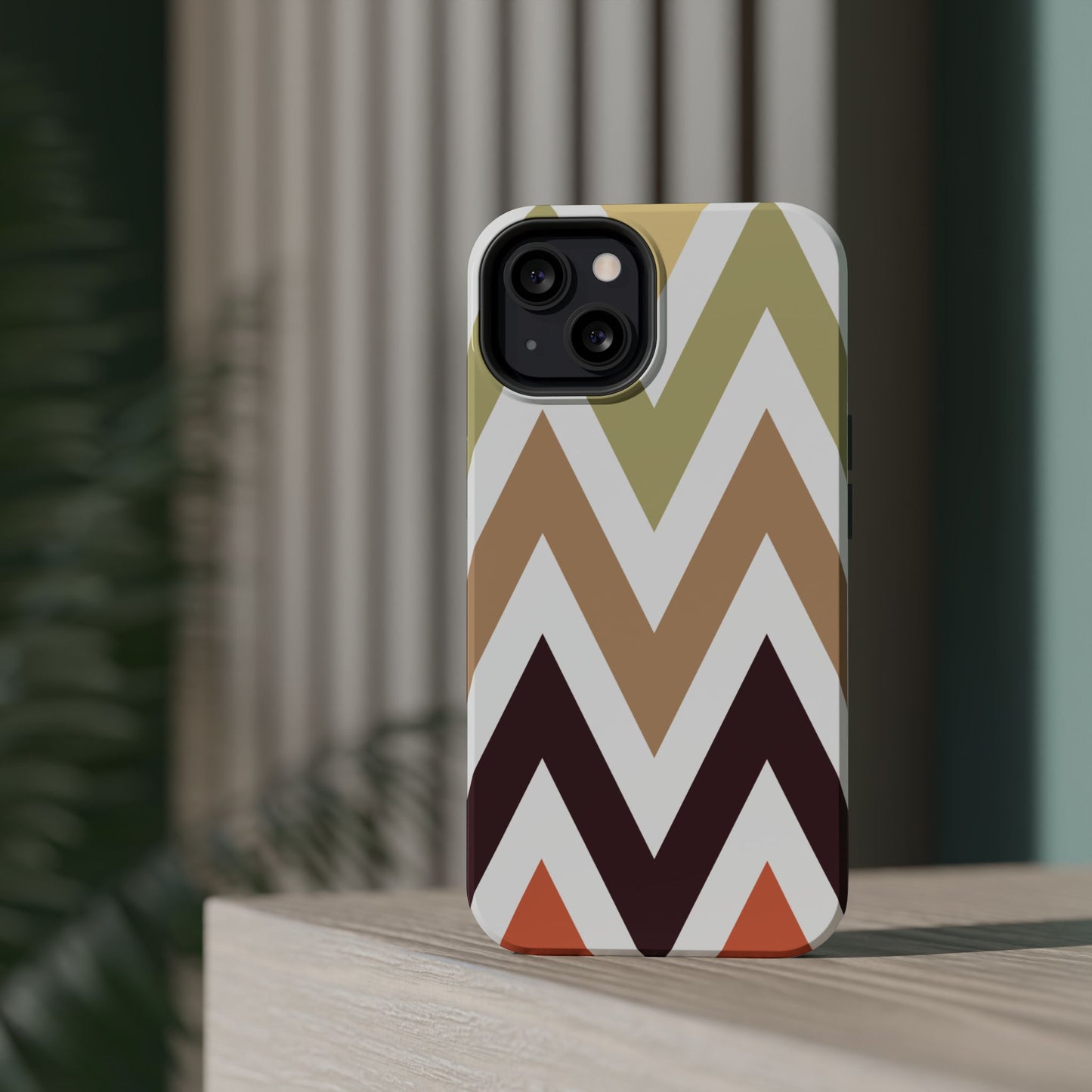 Earthy Chevron MagSafe iPhone Case – Boho-Inspired Design with Dual-Layer Protection