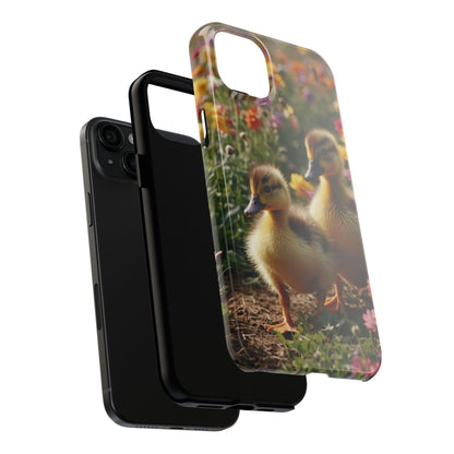 Charming Ducklings in Floral Garden - iPhone Case