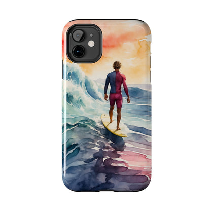 Surfer’s Sunset Wave iPhone Case – Vibrant Watercolor Design