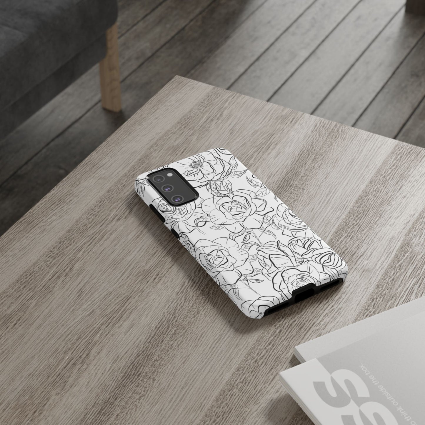 Monochrome Rose Garden Tough Samsung Galaxy Case – Elegant Floral Line Art with Dual-Layer Protection