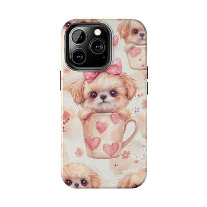 Adorable Puppy in Teacup iPhone Case – Tough, Dual - Layer Protection with Cute Pink Bow Design - BOGO Cases