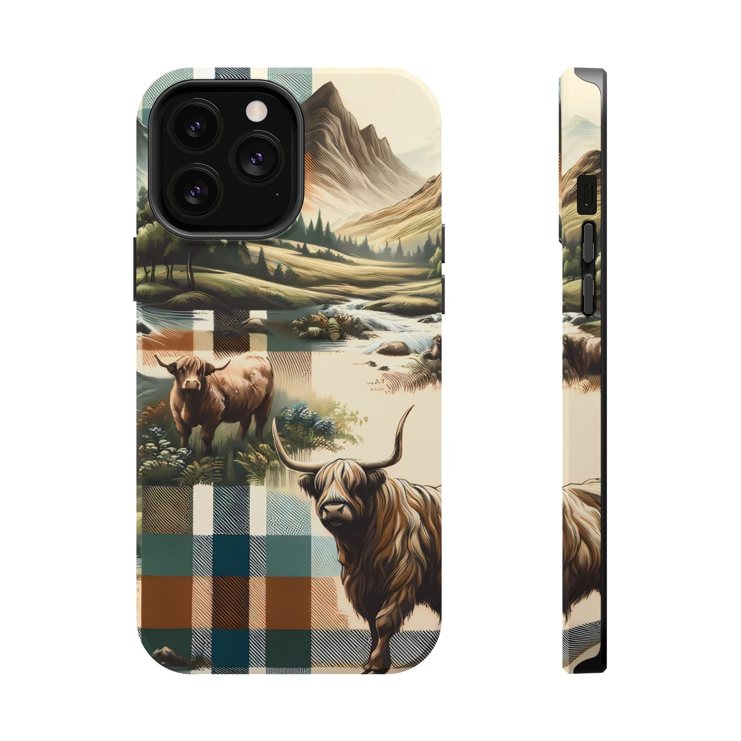 Rustic Highland Cow In Plaid - MagSafe Compatible Case