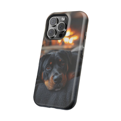 Charming Rottweiler by the Fireplace MagSafe iPhone Case – Cozy & Functional Design