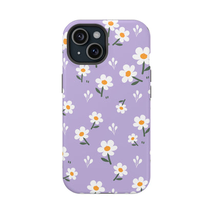 Purple Daisy Garden MagSafe  iPhone Case – Soft Lavender Background, Shockproof Protection with Slim Fit