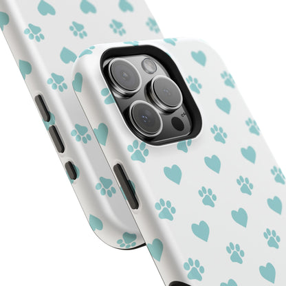 Mint Green Paw Print & Heart MagSafe Case – Pet Lover’s Magnetic Style