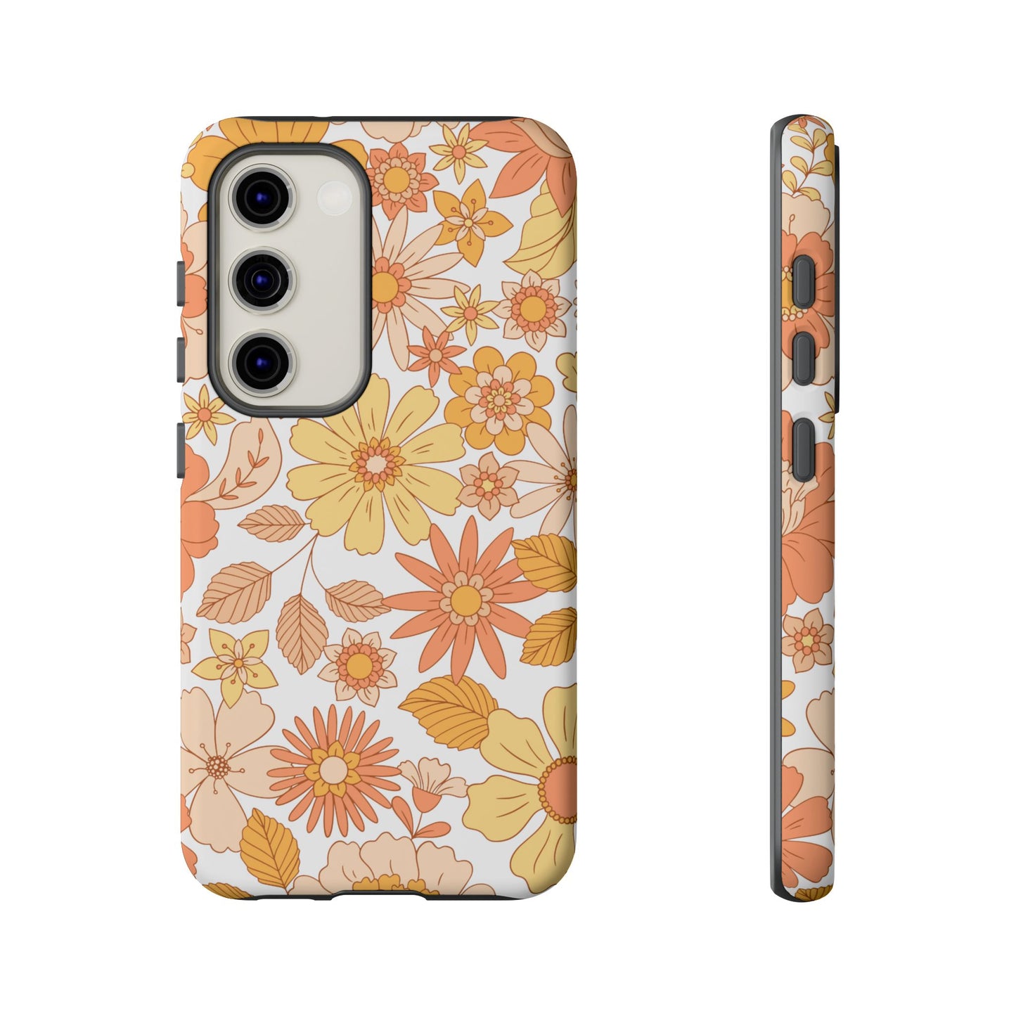 Vintage Floral Bloom Samsung Galaxy Case – Warm Orange & Yellow Retro Flower Design with Matte Finish