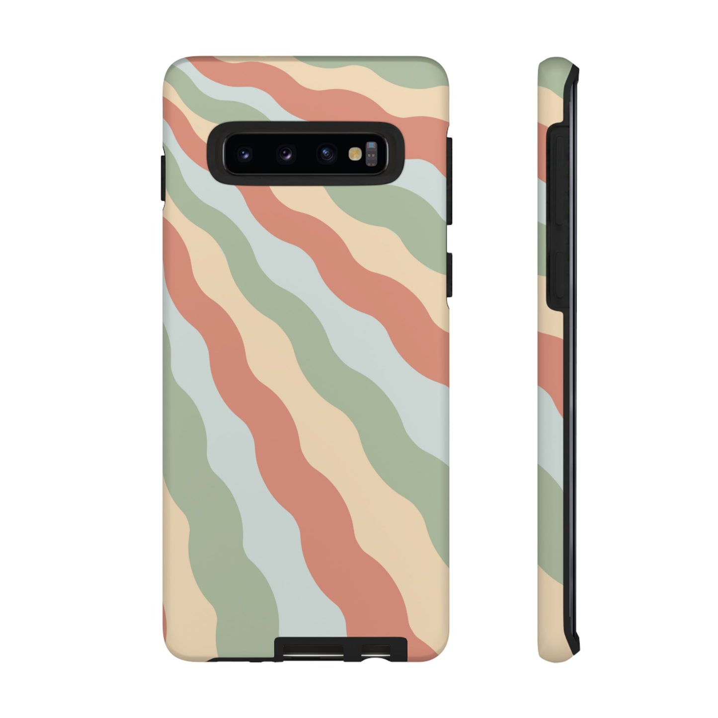 Earthy Retro Waves Samsung Galaxy Case – 70s-Inspired Wavy Stripes in Soft Green, Cream, and Rust