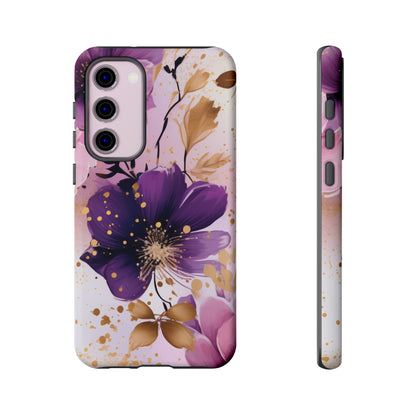 Elegant Purple & Gold Floral Samsung Galaxy Case - Luxe Flower Design