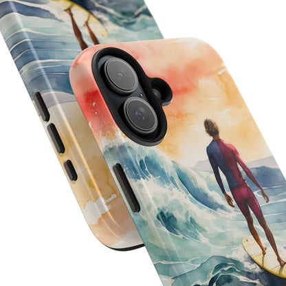 Surfer’s Sunset Wave iPhone Case – Vibrant Watercolor Design