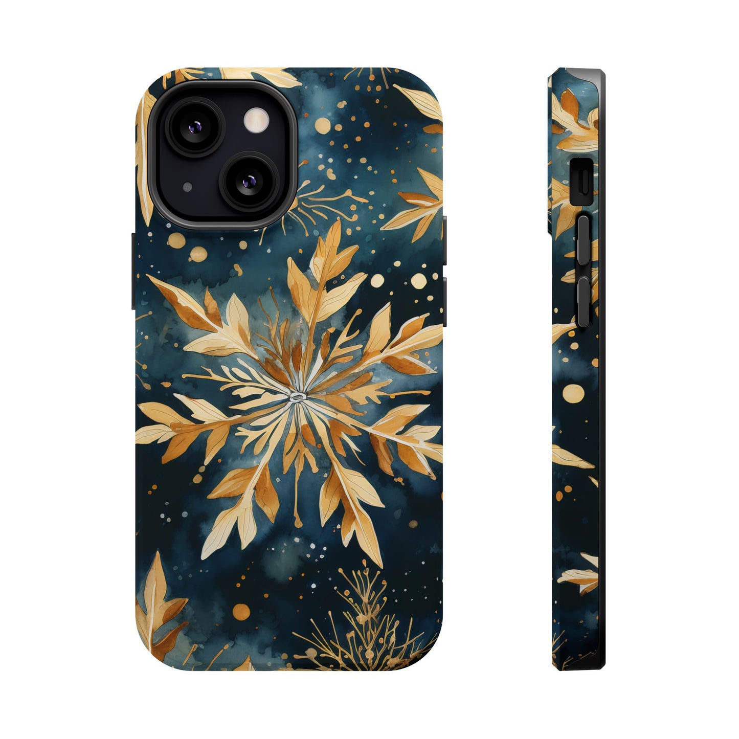 Gold Floral Snowflakes on Midnight Blue - MagSafe iPhone Series Case