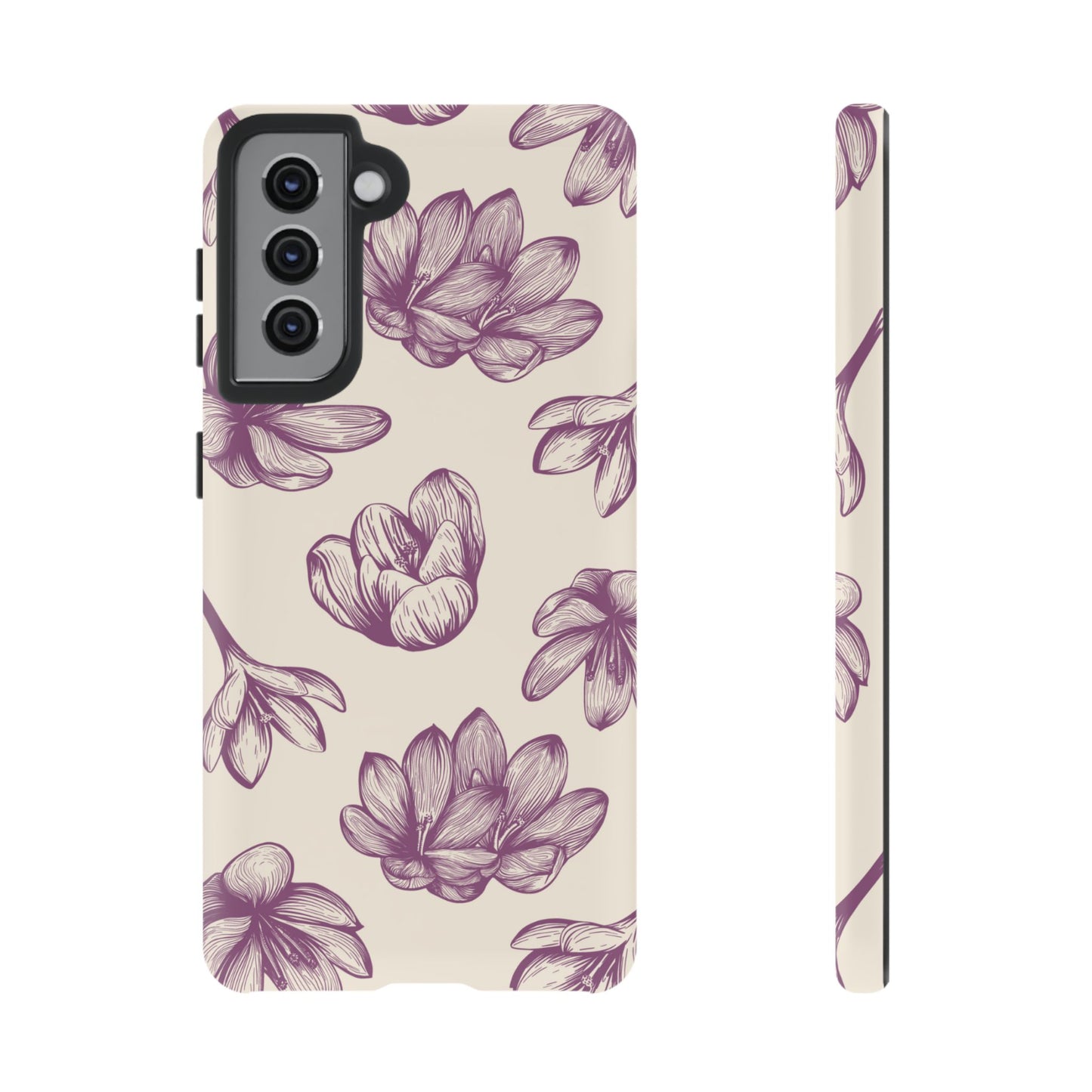 Vintage Botanical Floral Tough Samsung Galaxy Case – Hand - Drawn Purple Flowers, Shockproof Design - BOGO Cases