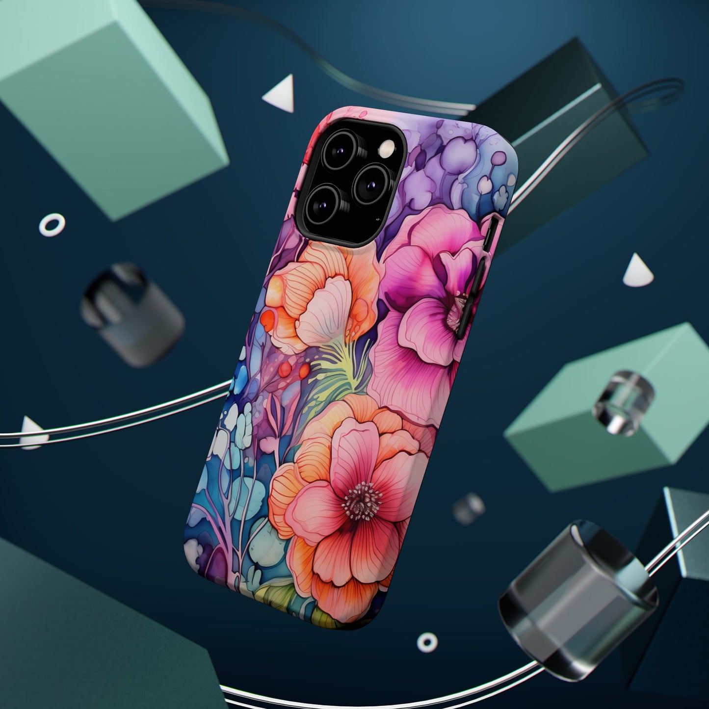 Bright Watercolor Floral Splash MagSafe iPhone Series Case – Bold Artistic Design