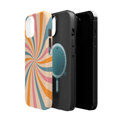 Retro Swirl Pattern MagSafe iPhone Case – Bold 70s Vibe in Pink, Orange, and Orange