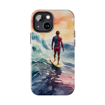 Surfer’s Sunset Wave iPhone Case – Vibrant Watercolor Design