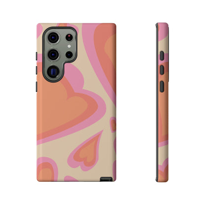 Retro Pink Hearts Samsung Galaxy Case – Shock-Resistant, Matte Finish, Dual-Layer Protection