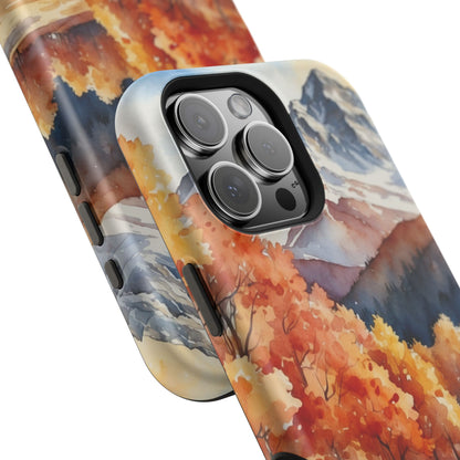 Watercolor Autumn Forest and Mountains - MagSafe iPhone Case