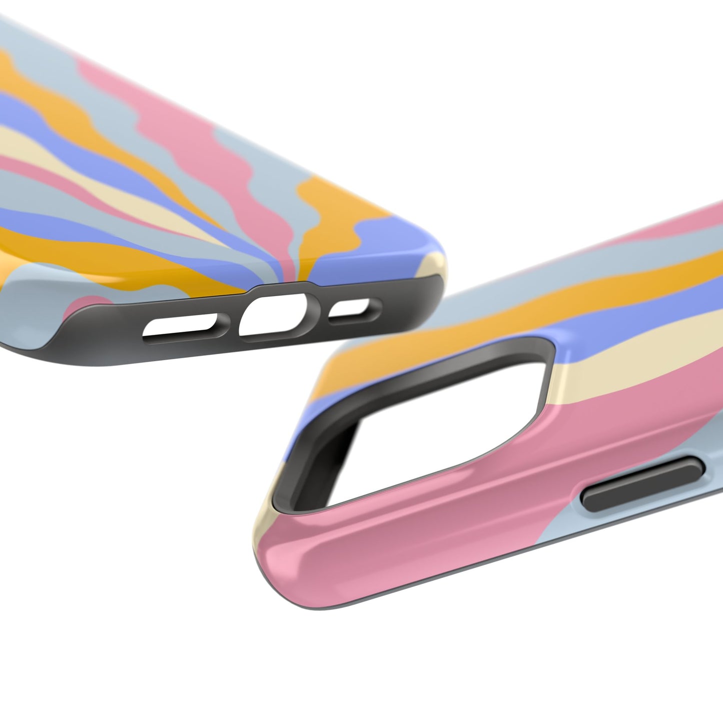 Pastel Radiance MagSafe iPhone Case – 70s-Inspired Dual-Layer Design with Wavy Sunburst Pattern