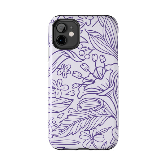 Lavender Floral Line Art Tough iPhone Case – Minimalist Botanical Design with Dual-Layer Protection