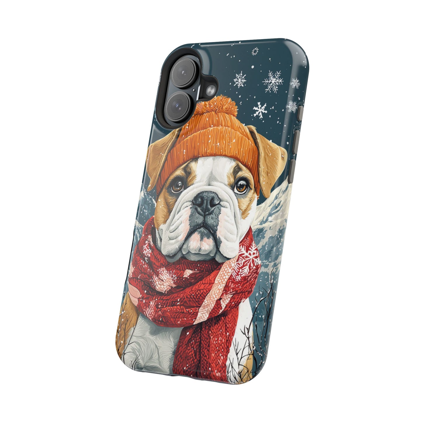 Cozy French Bulldog MagSafe iPhone Case – Rustic Fireplace Protective Cover