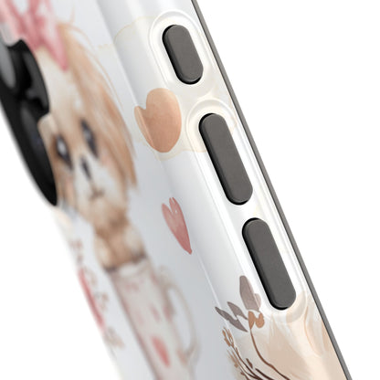 Cute Puppies in Heart MagSafe iPhone Case – Adorable Dog & Floral Design, Shockproof & Slim