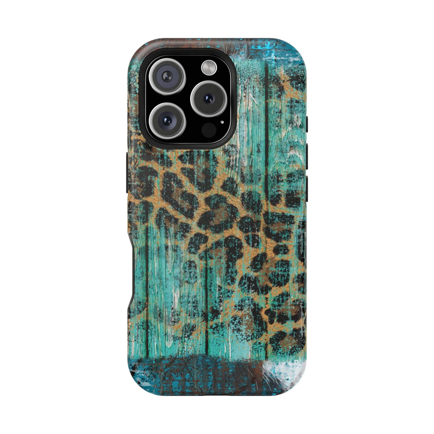 Turquoise Rustic Leopard Wood - MagSafe  iPhone Series Case