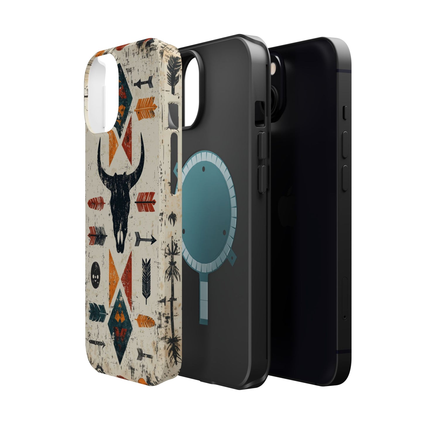 Tribal Bull Skull & Arrows Tough MagSafe iPhone Case – Rustic Western Design, Dual-Layer Protection