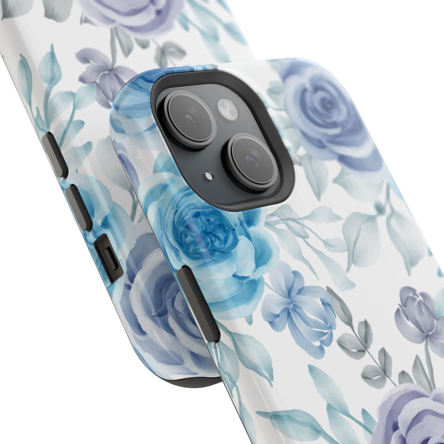 Elegant Blue & Violet Roses MagSafe Case – Artistic Floral Protection with Magnetic Charging Compatibility