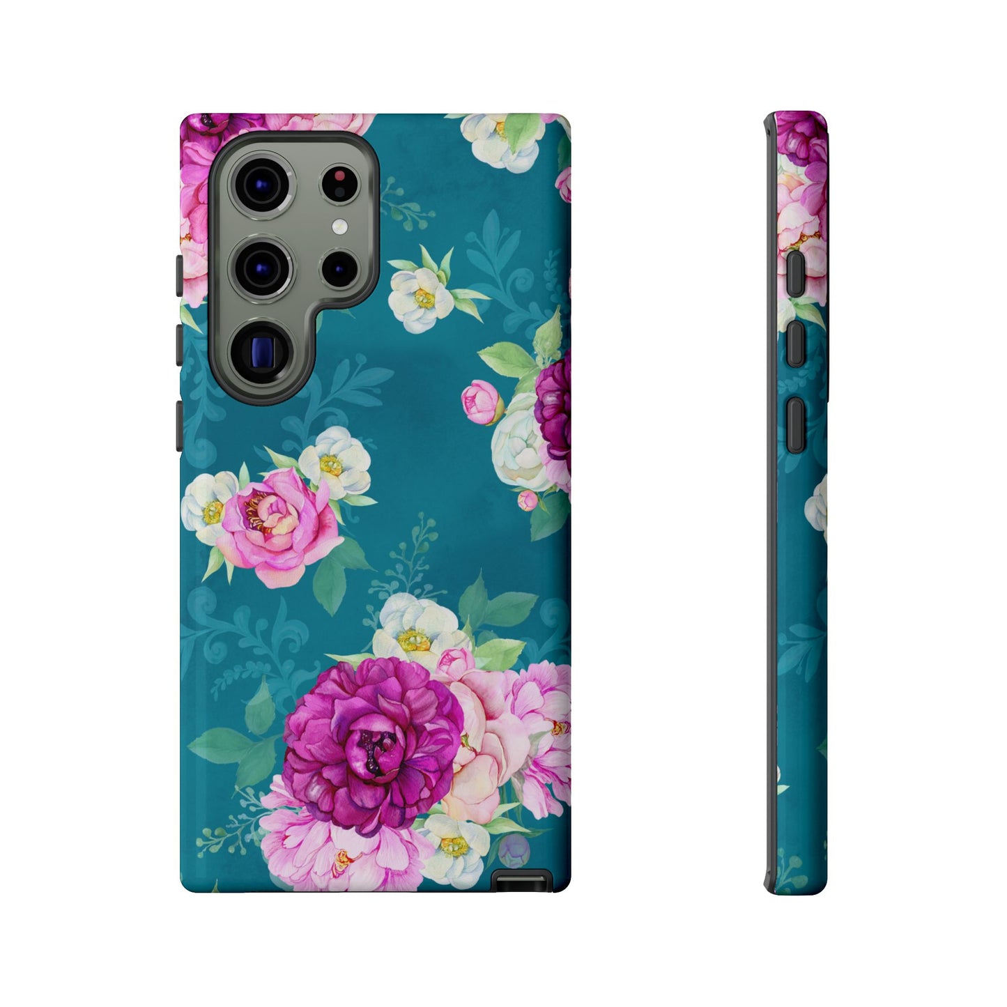 Elegant Peony Bouquet Samsung Galaxy Case – Deep Teal Background with Romantic Floral Design