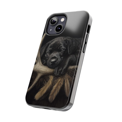 Adorable Black Labrador Puppy on Feathers iPhone Case