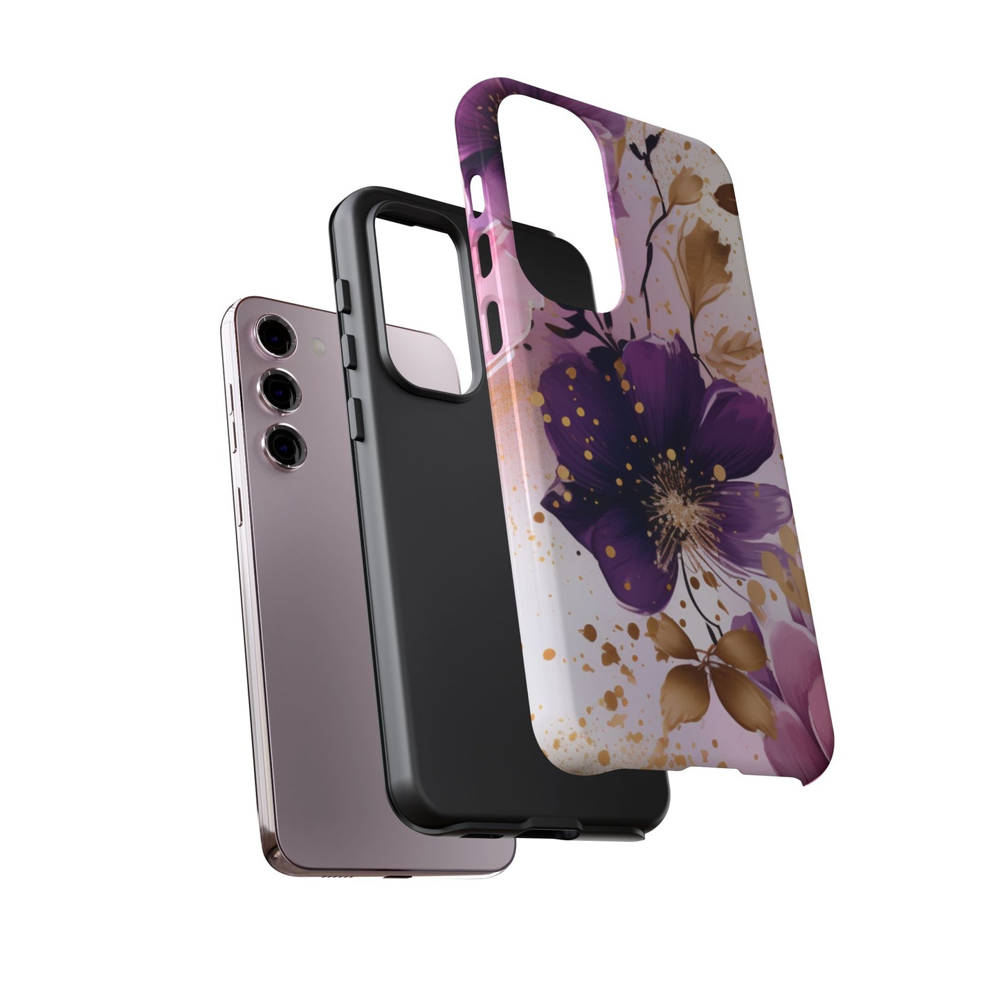 Elegant Purple & Gold Floral Samsung Galaxy Case - Luxe Flower Design