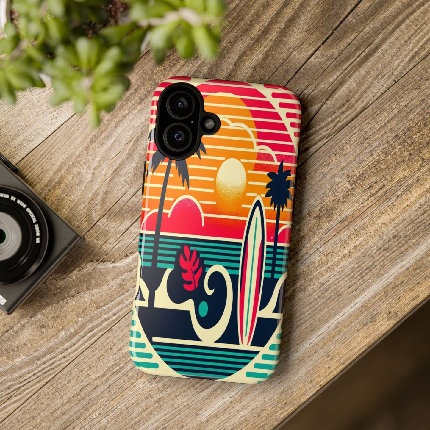 Retro Beach Vibes iPhone Case - Sunset Surfing Protective Cover