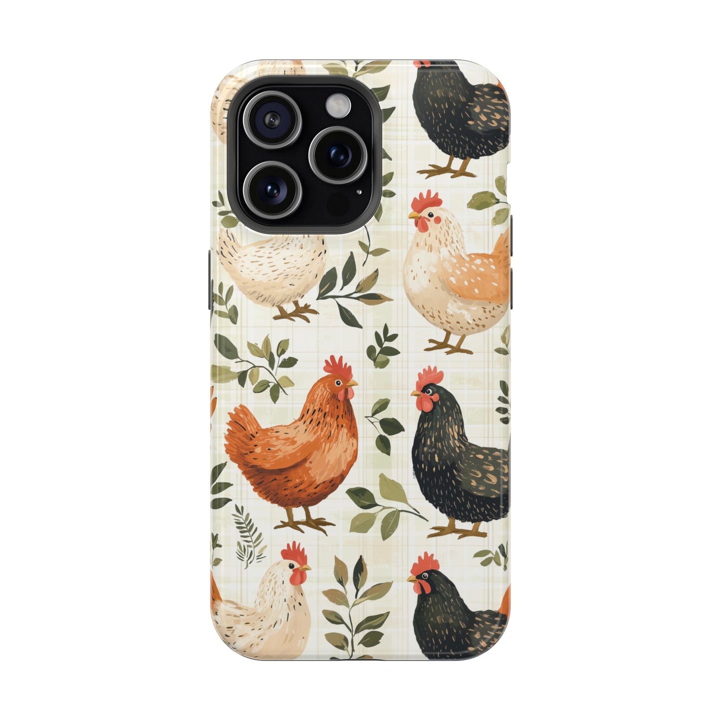 MagSafe iPhone Case: Vintage Chicken Farmhouse Case – Rustic Leaves Design