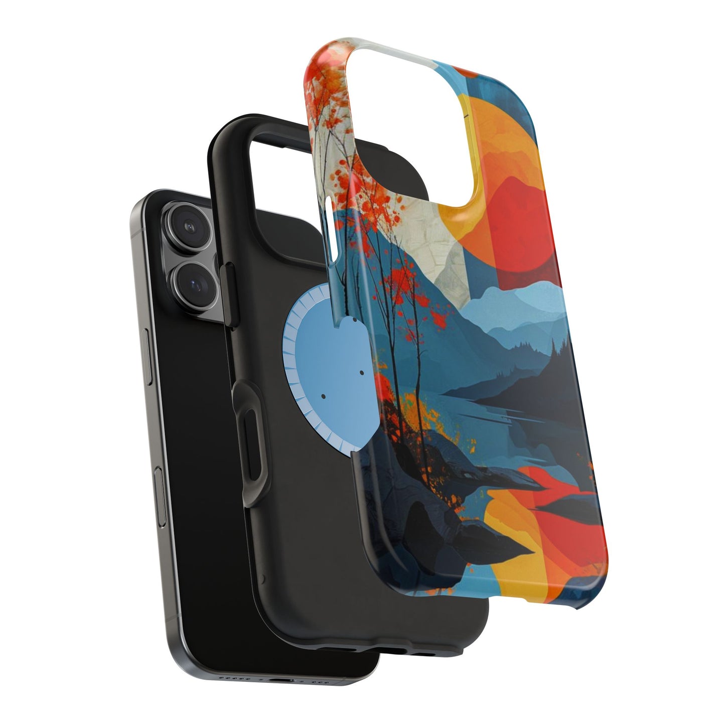 Abstract Autumn Landscape MagSafe iPhone Case – Bold Colorful Sunset Design, Dual-Layer Protection