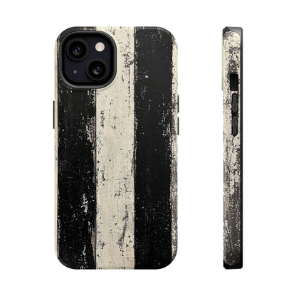 Vintage Vertical Stripe MagSafe iPhone Case - Black & White Grunge Design