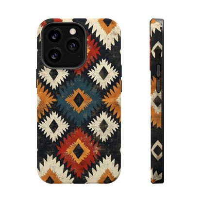 Rustic Tribal Sunburst Tough MagSafe iPhone Case – Vibrant Geometric Design, Dual-Layer Protection