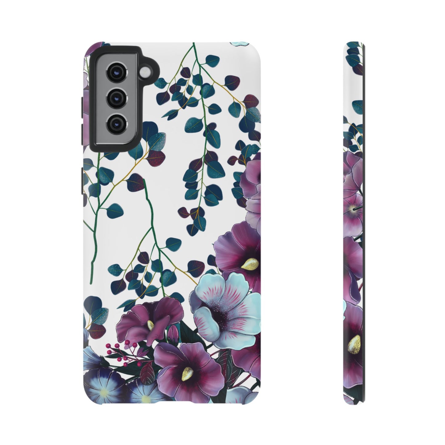 Moody Purple & Teal Floral Samsung Galaxy Series Case – Elegant Botanical Design