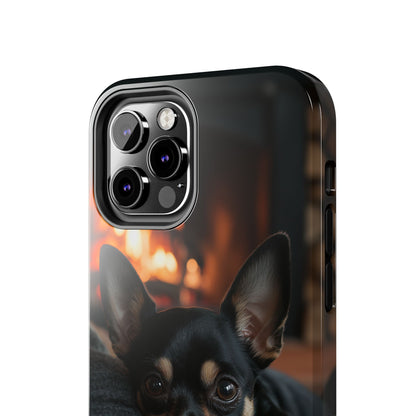 Cozy Chihuahua Fireplace iPhone Case – Warm and Stylish Design