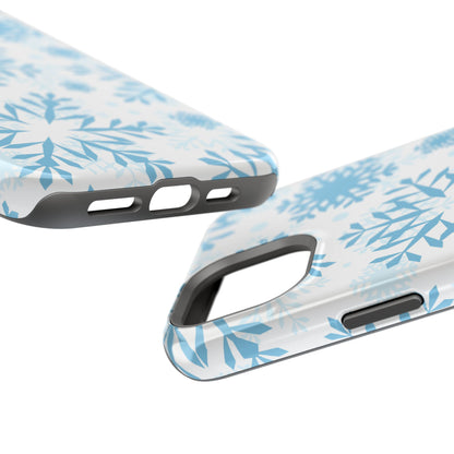 Frosty Blue Snowflakes MagSafe iPhone Case – Shockproof, Smooth Matte Finish, Dual-Layer Design