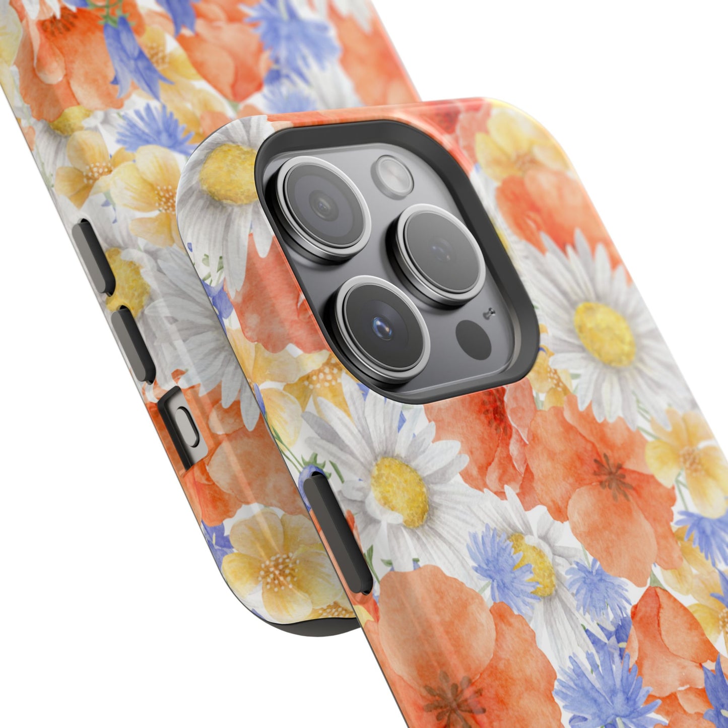 Watercolor Wildflower Pattern MagSafe iPhone Case – Durable Matte Finish with Daisy, Poppy & Cornflower Design