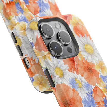 Watercolor Wildflower Pattern MagSafe iPhone Case – Durable Matte Finish with Daisy, Poppy & Cornflower Design