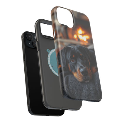 Charming Rottweiler by the Fireplace MagSafe iPhone Case – Cozy & Functional Design